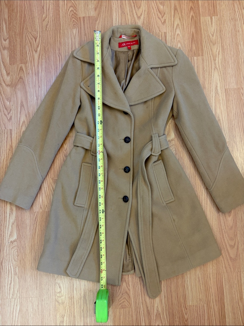 Anne Klein Camel-Tan Belted Wool-Blend Trench Coat - Picture 2 of 16